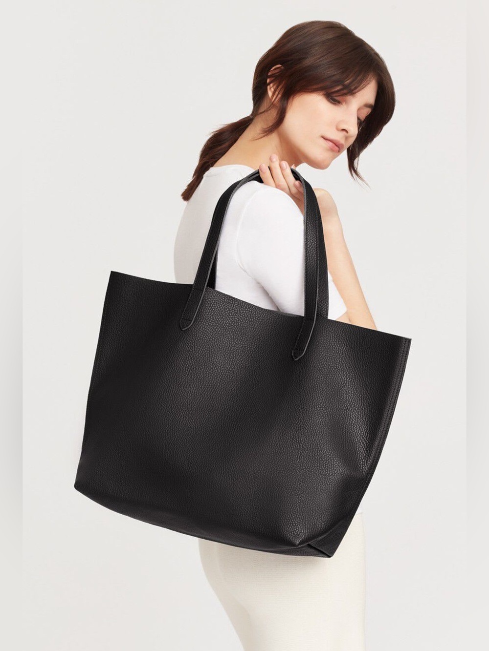 CUYANA Classic Black Leather Tote Bag - Minimal Everyday Carry medium